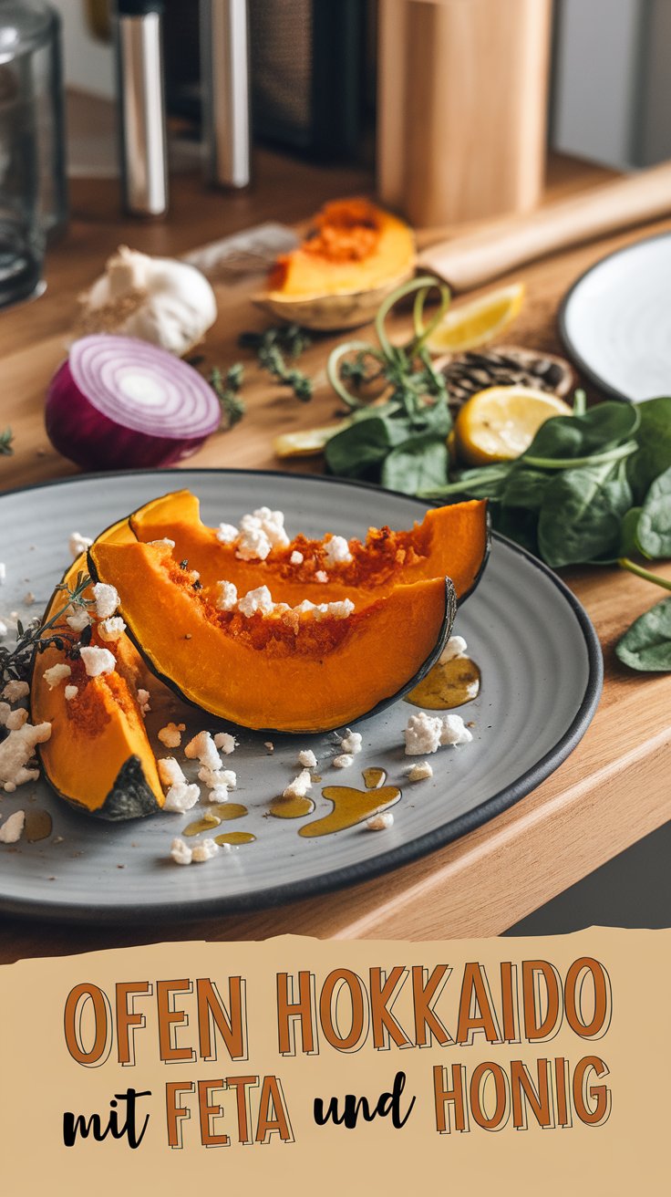 Hokkaido aus dem Ofen mit Feta und Honig – Süß-salzig